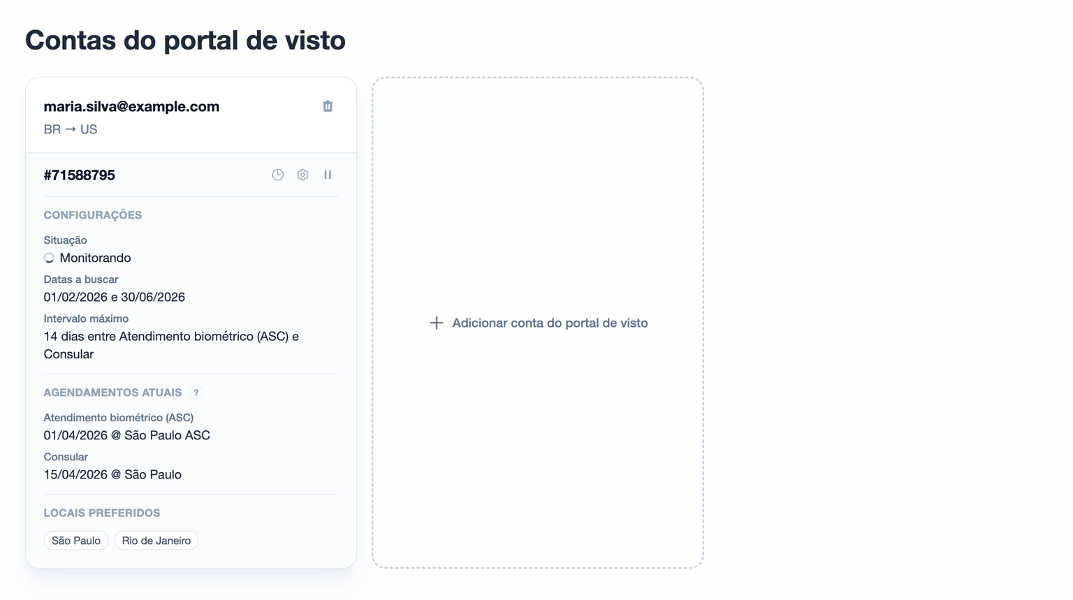 Dashboard with account cards and monitoring status